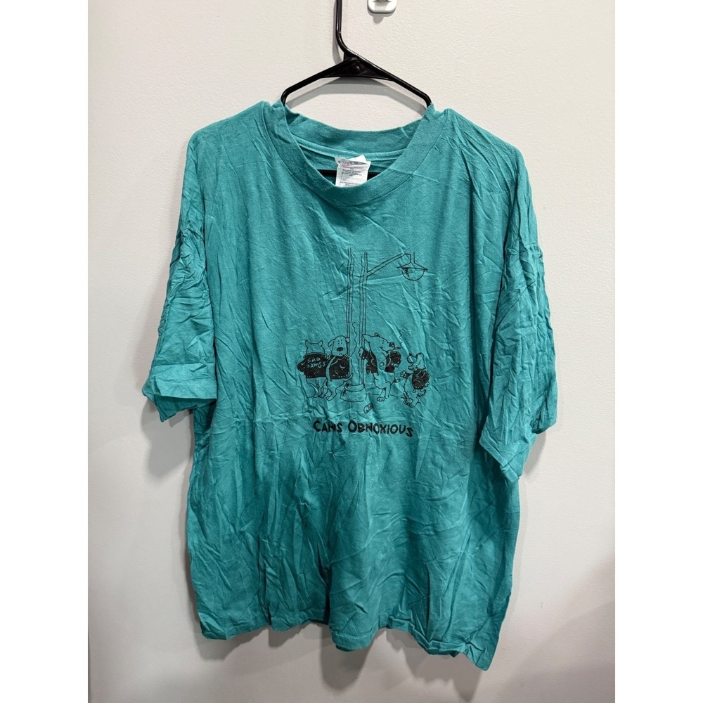 Vintage Hanes Beefy-T Cahis‎ Obnoxious Graphic T-Shirt Teal Cat Lover XXL